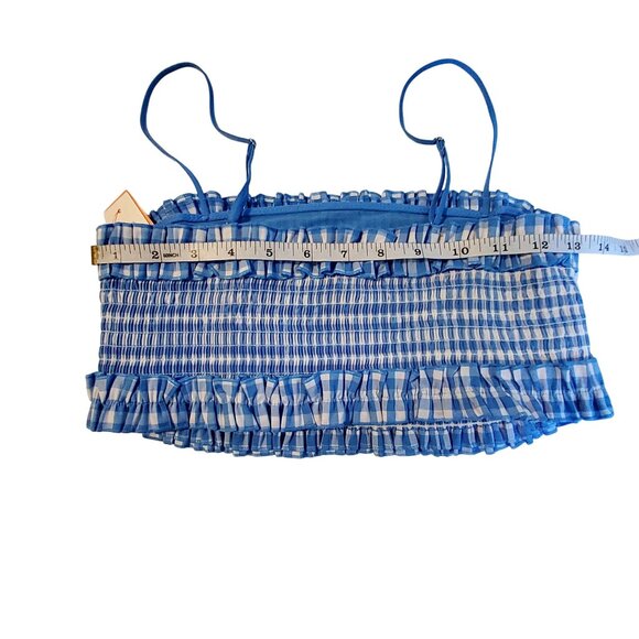 Colsie Blue Plaid Smocked Crop Top With Ruffle Trim Lightweight and breathable M - Picture 5 of 11